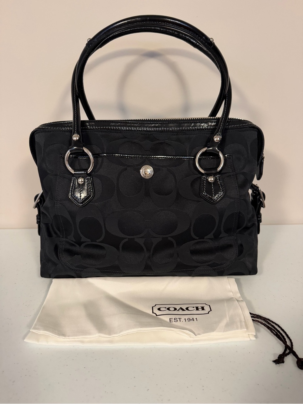Coach Black Signature Canvas Tote Satchel